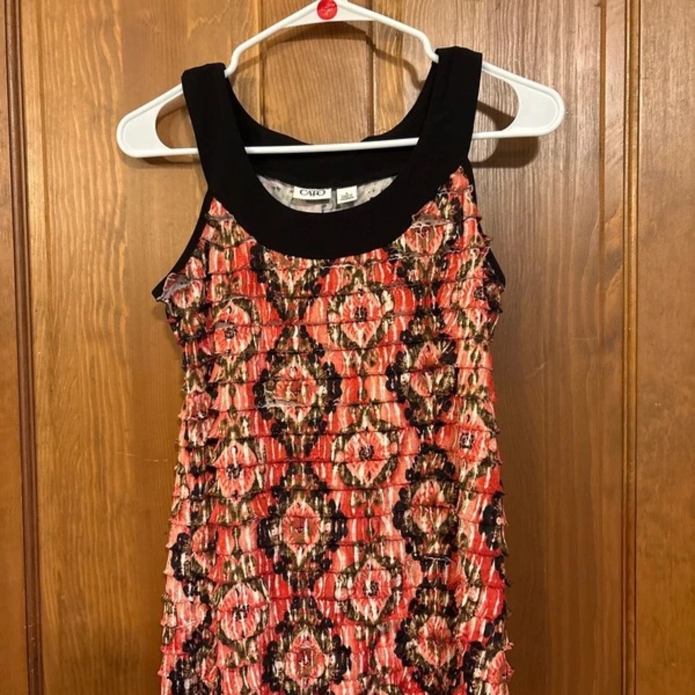 Cat & Jack Coral and Black Patterned Smocked Tank Dress